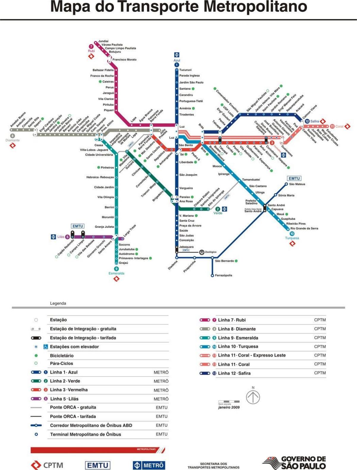 São Paulo CPTM ulaşım haritası