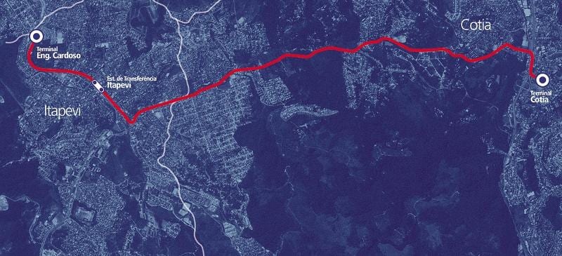 Corredor BRT Bernabeu İtapevi haritası-Cotia