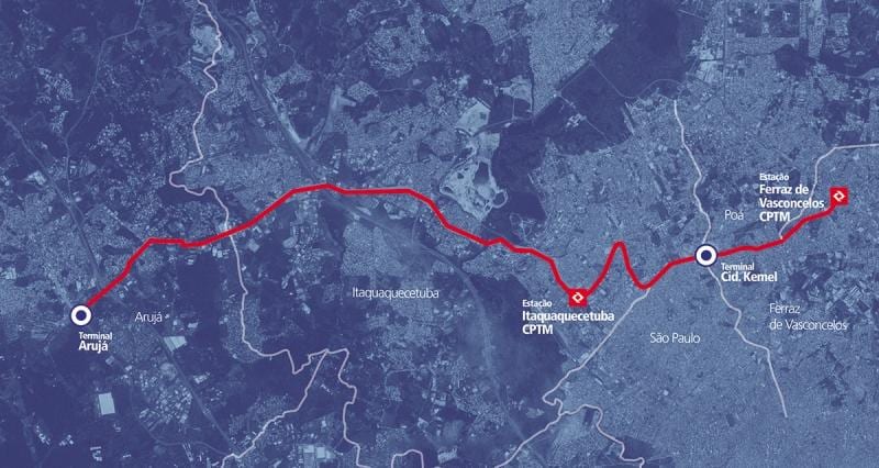 Corredor haritası BRT Bernabeu Perimetral Alto Tietê