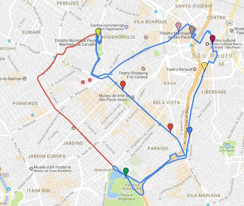 Dairesel turismo São Paulo haritası Hatları
