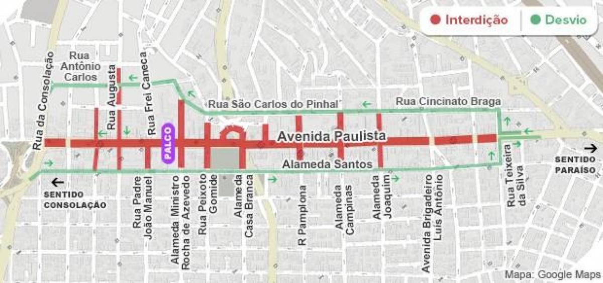 Paulista avenue, Sao Paulo haritası