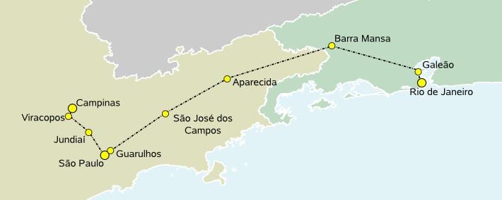 Harita yüksek hızlı Tren São Paulo