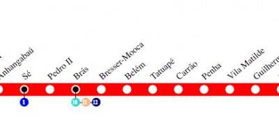 Kırmızı 3 São Paulo metro haritası - Line - 